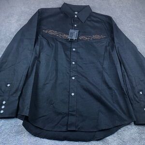 Black Embroidered Men's Button-Up Shirt